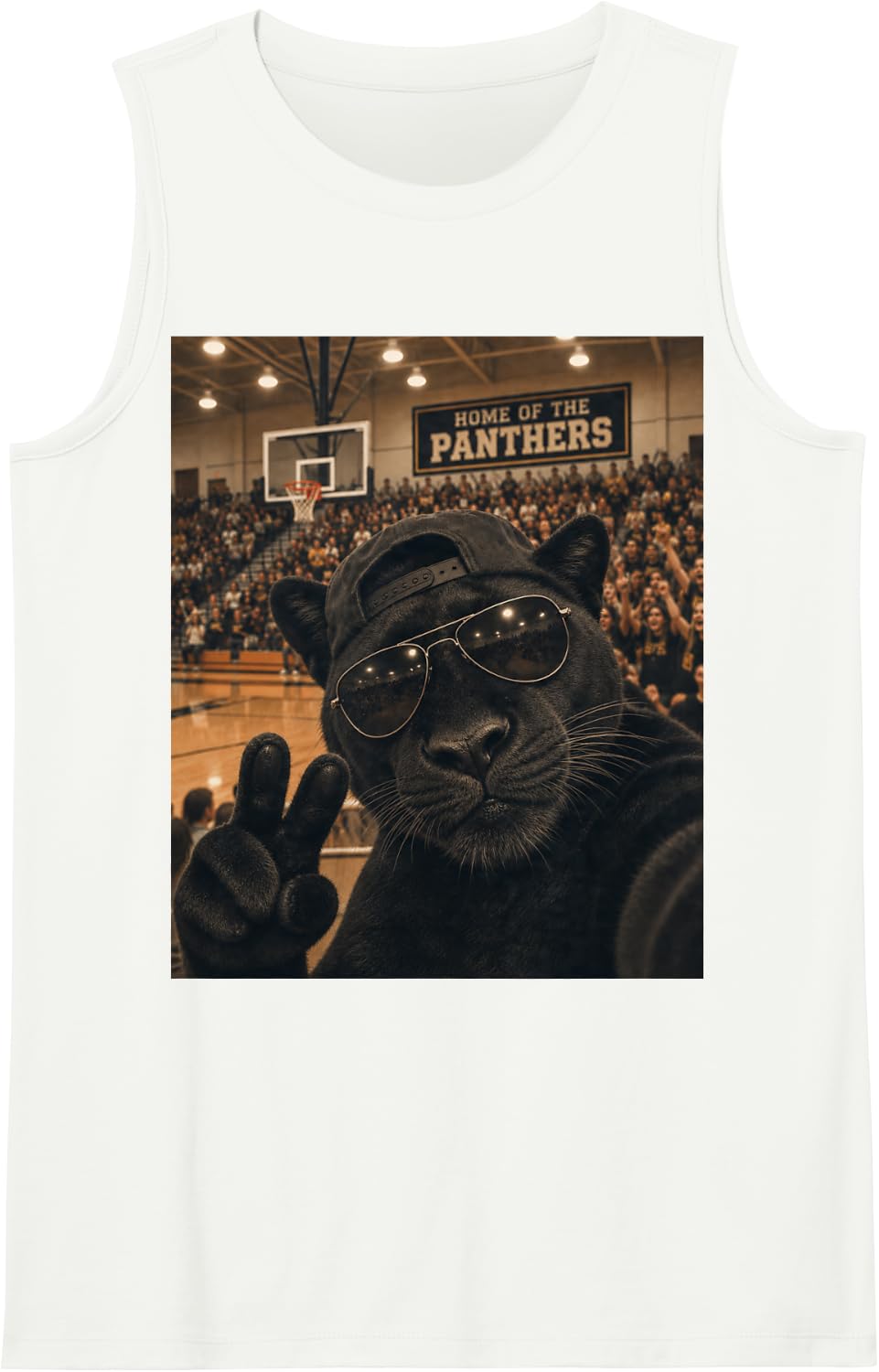 Panther Selfie Funny Basketball Vintage Game Day Cool Mascot Sleeveless Tank Top - White