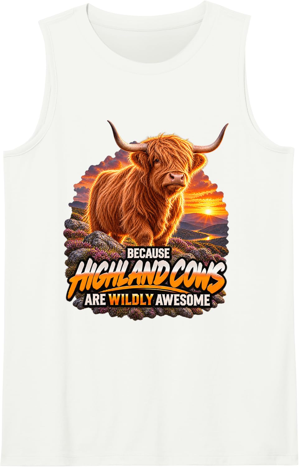 Highland Cow Wildly Awesome Scottish Highland Cattle Sleeveless Tank Top - White