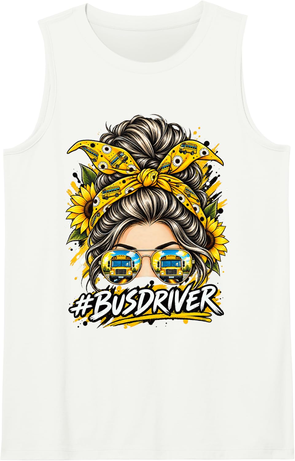 #Busdriver Messy Bun Woman Sleeveless Tank Top - White