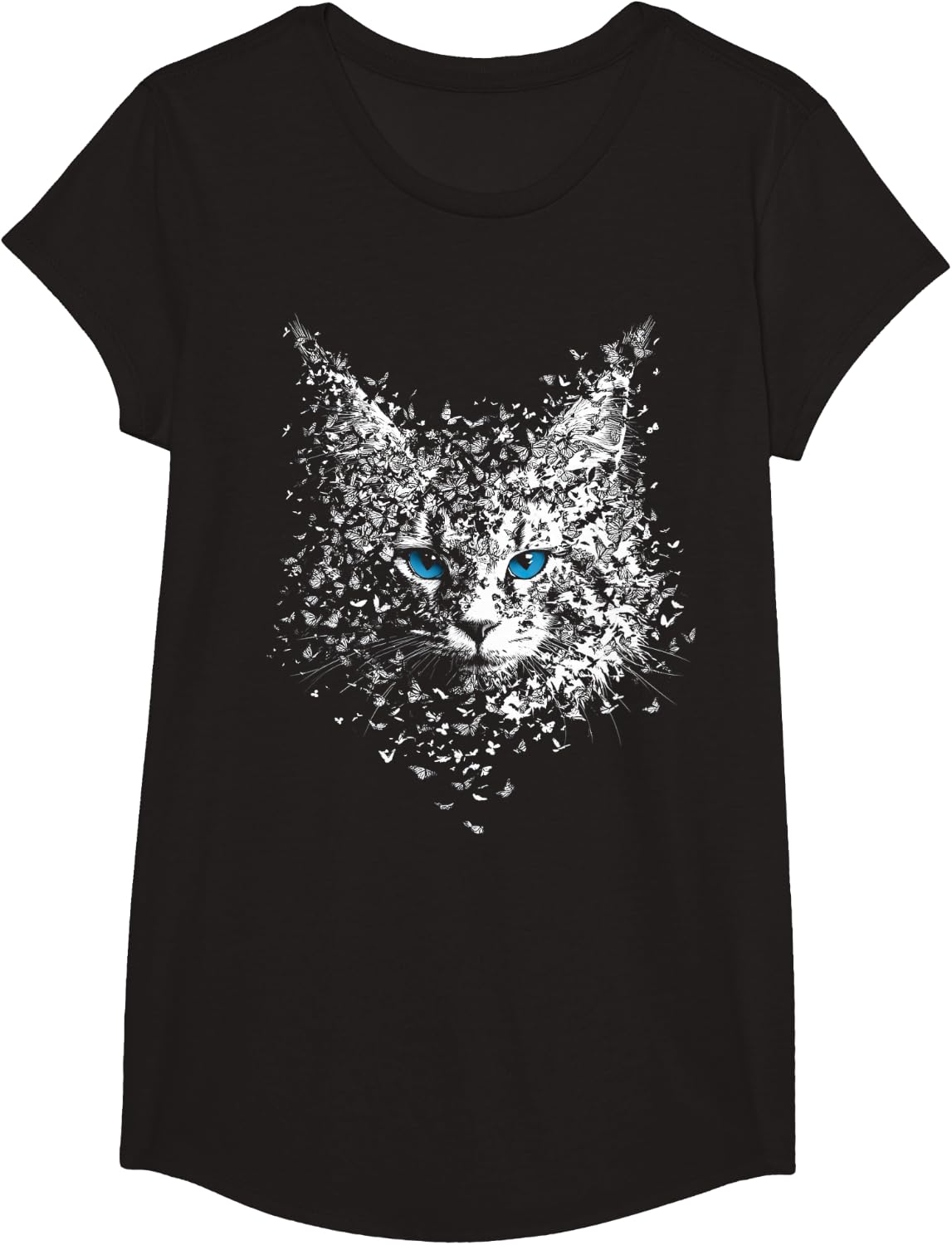 Blue Eyes Print Butterfly Norwegian Forest Cat Owner T-Shirt - Girls Black