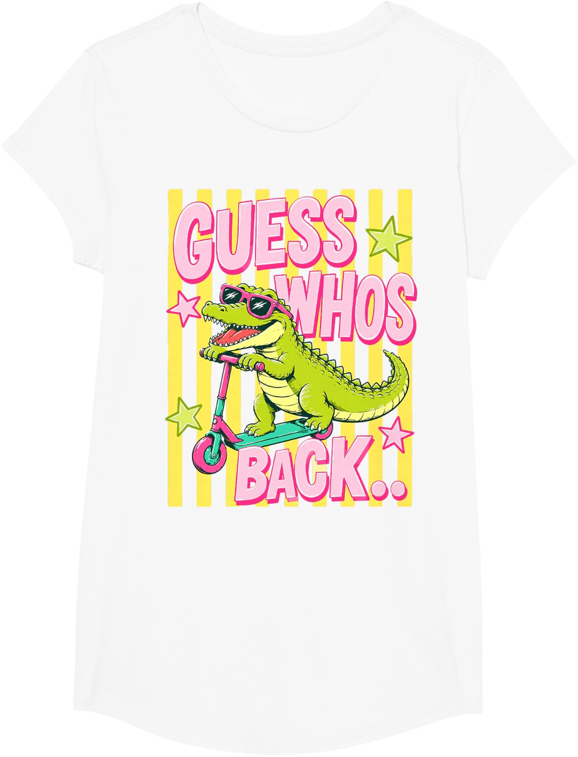 (2 Sided) Guess Who's Back Again Aligator Back to School T-Shirt - Girls White