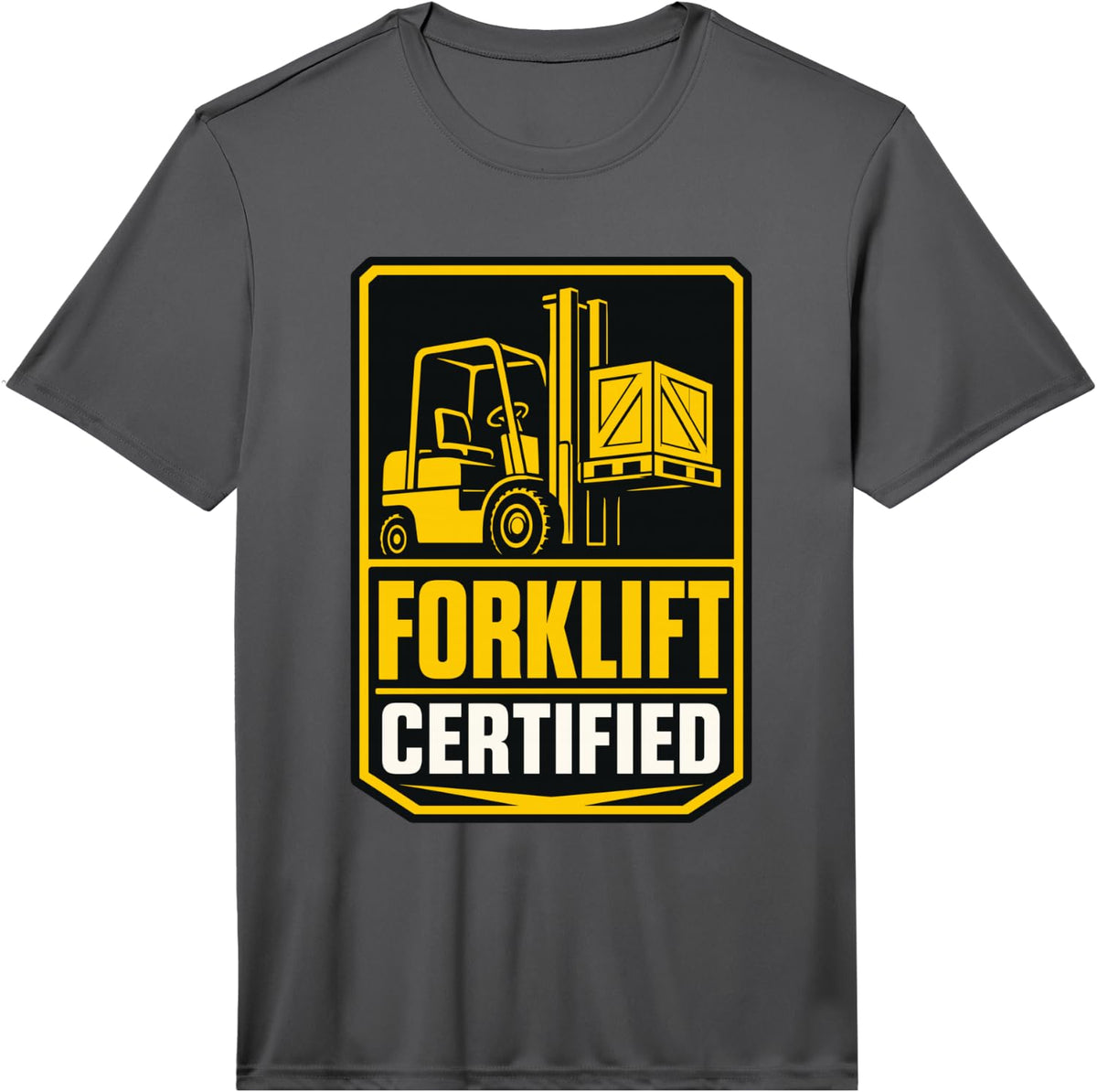Mens Forklift Certified Operator Badge Performance T-Shirt - Asphalt Grey