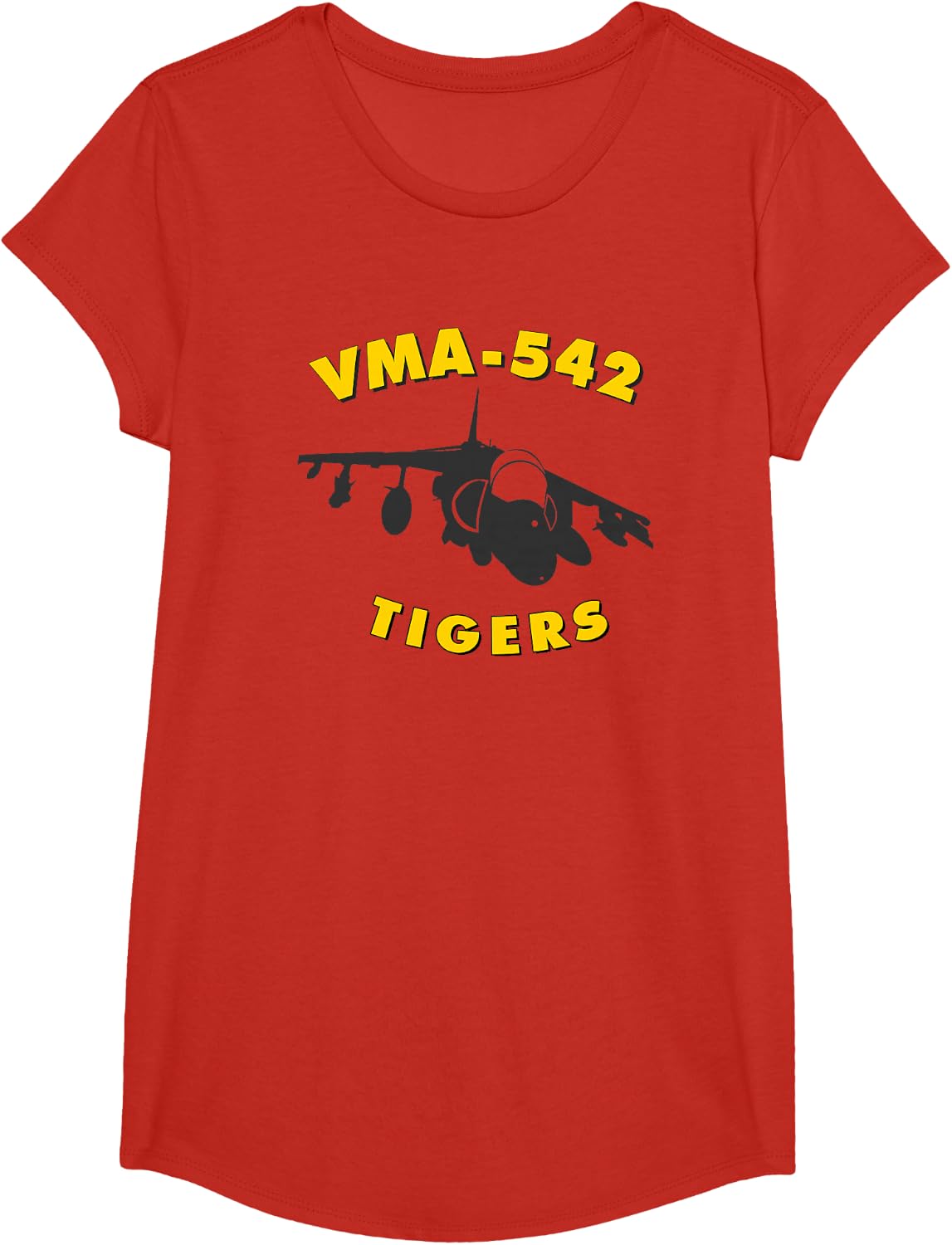 VMA-542 Tigers Attack Squadron AV-8B Harrier Aviation T-Shirt Tee for Military Veterans - Girls Red
