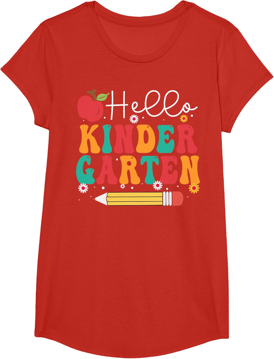 Kindergarten Vibes Hello Team Back to School Teacher Groovy T-Shirt - Girls Red
