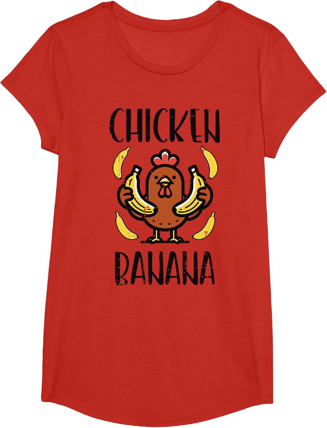 Chicken Banana Cute Song Dance Fruit Kids Youth Men Women T-Shirt - Girls Red