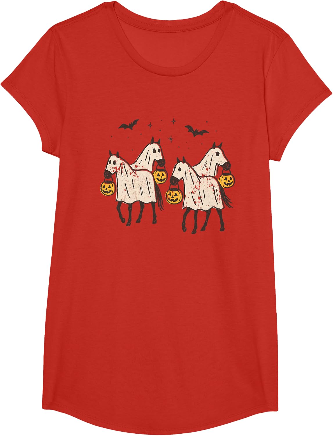 Cute Ghost Horses Halloween Trick or Treat T-Shirt T-Shirt - Girls Red