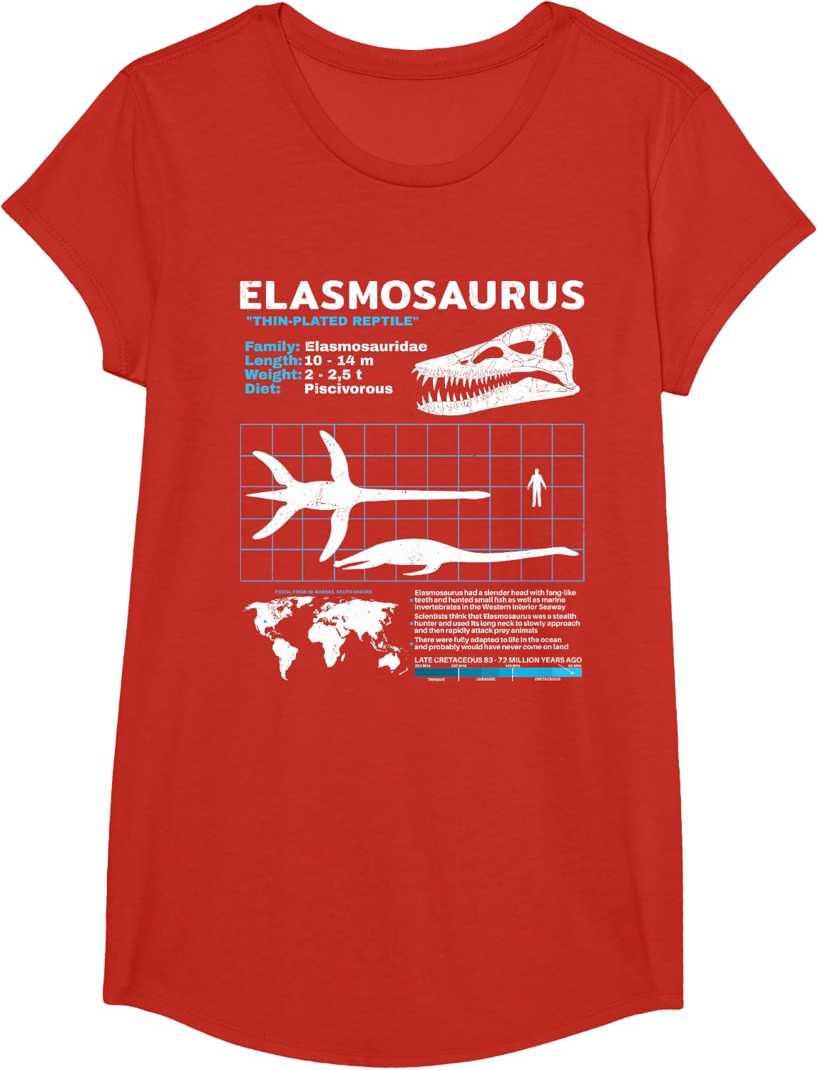 Elasmosaurus fact sheet Dinosaur Facts T-Shirt - Girls Red