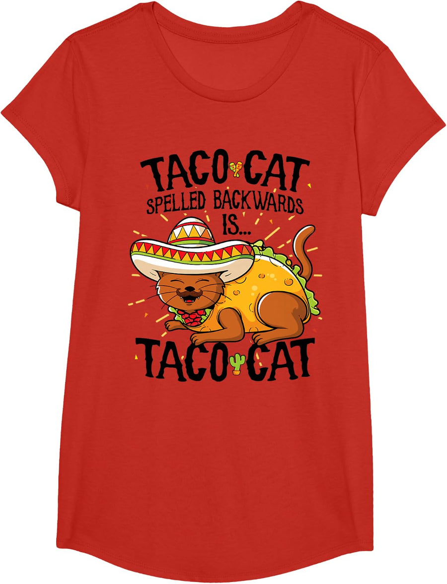 Taco Cat Spelled Backwards Is Taco Cat Shirt Funny Gift T-Shirt - Girls Red
