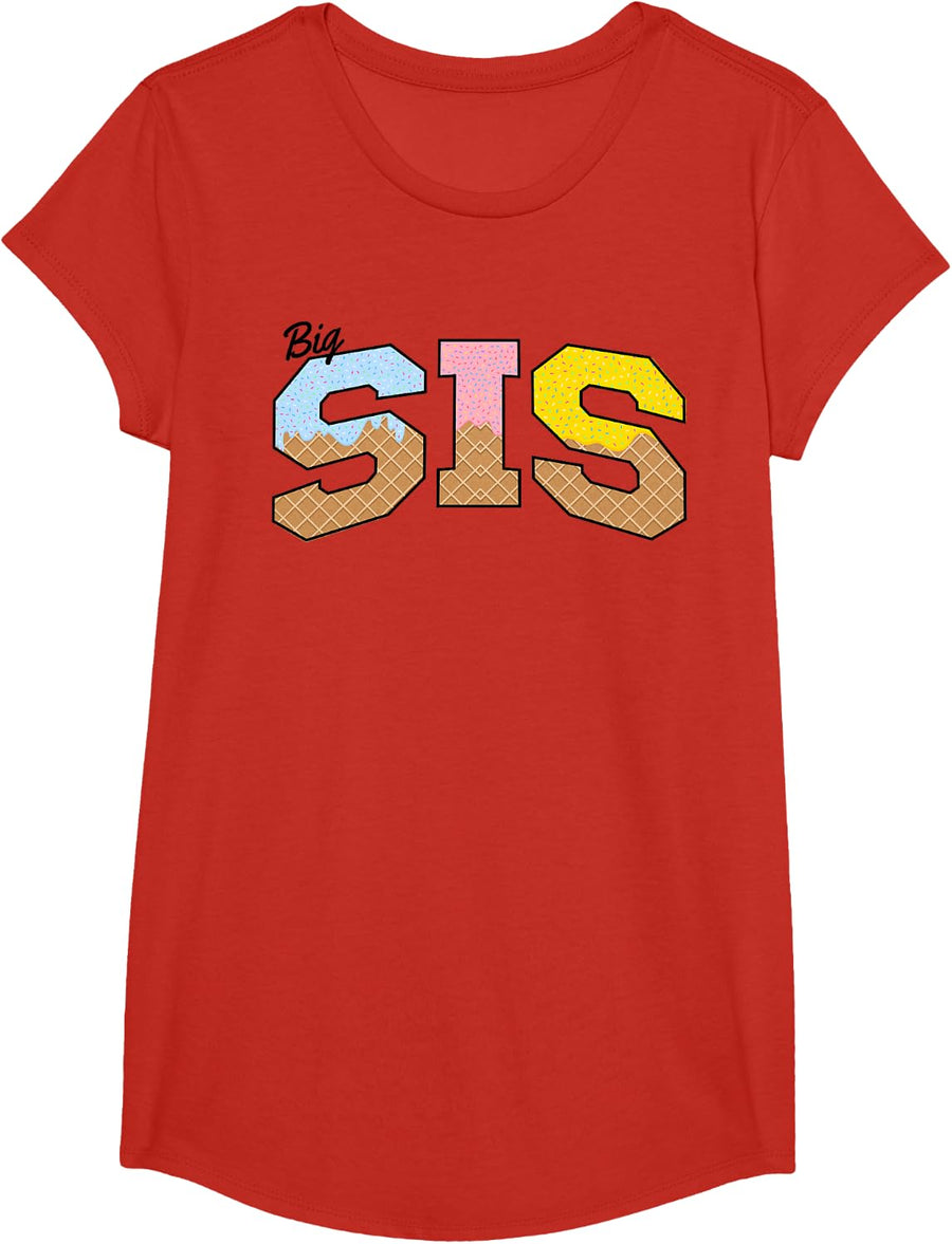 Sister Ice Cream Birthday T-Shirt for Girls Birthday Party Tees - Girls Red