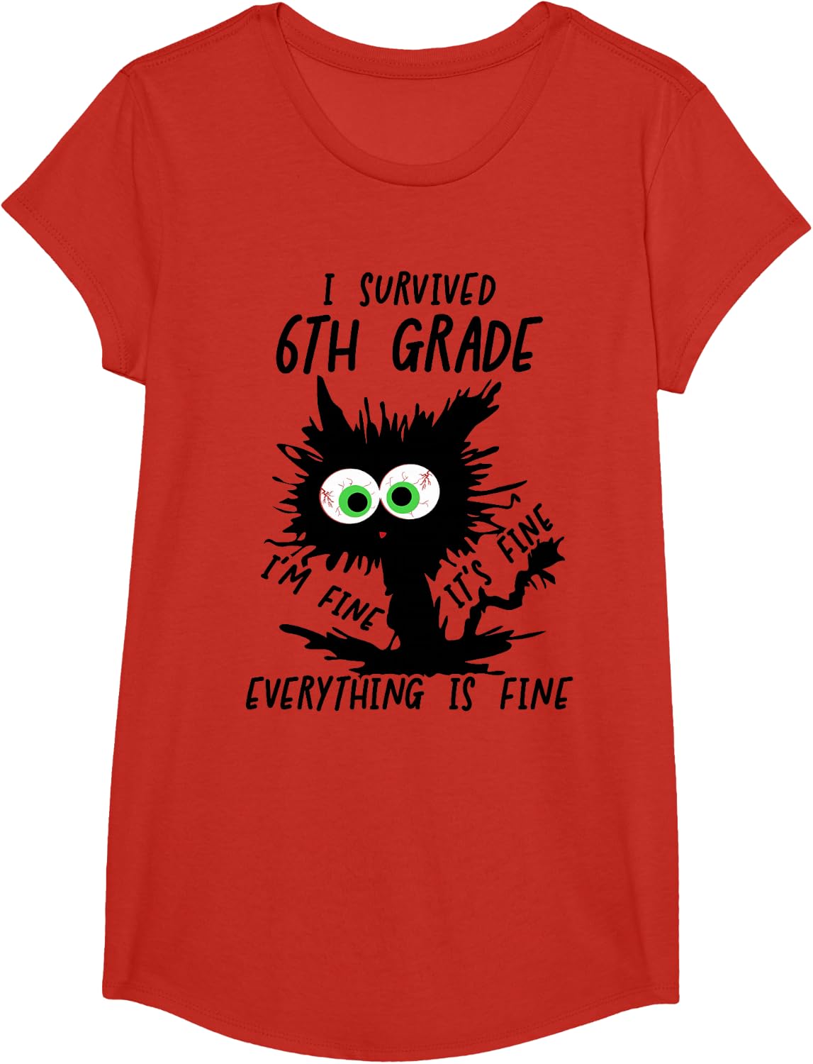 I Survived 6th Grade I'm fine Cat 2026 Sixth Grade Grad T-Shirt - Girls Red