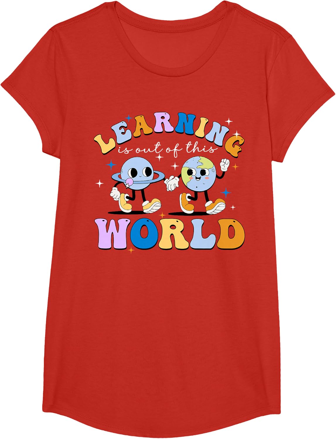 Learning Is Out Of This World Space Planets Teacher Student T-Shirt - Girls Red