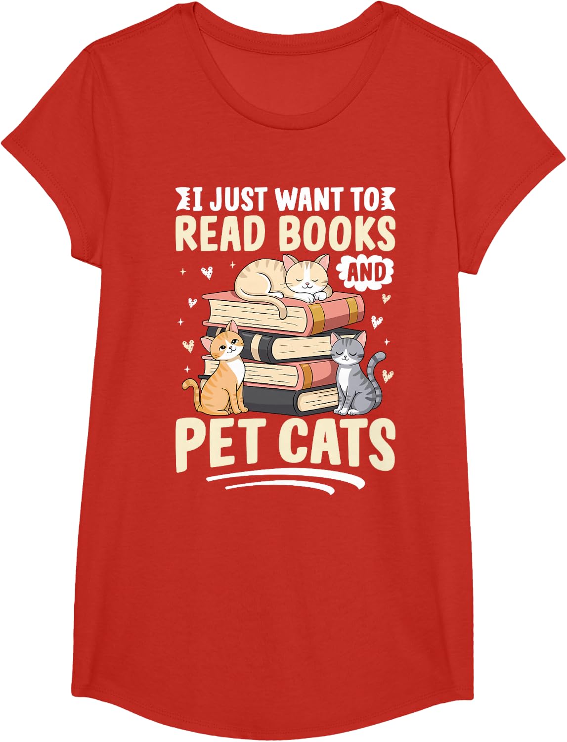 Read Books And Pet Cats Funny Cat Lover Women Girls Kids T-Shirt - Girls Red