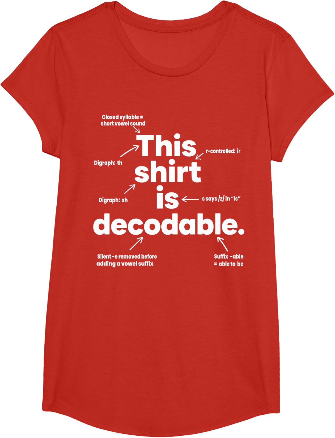 This Shirt is Decodable Phonics Teacher Science of Reading T-Shirt - Girls Red