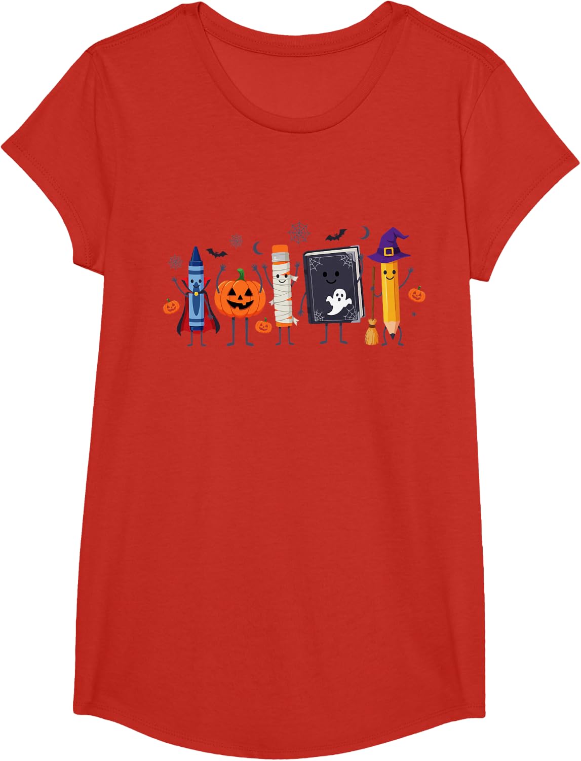 Halloween Spooky Teacher School Supplies Witch Pumpkin T-Shirt - Girls Red