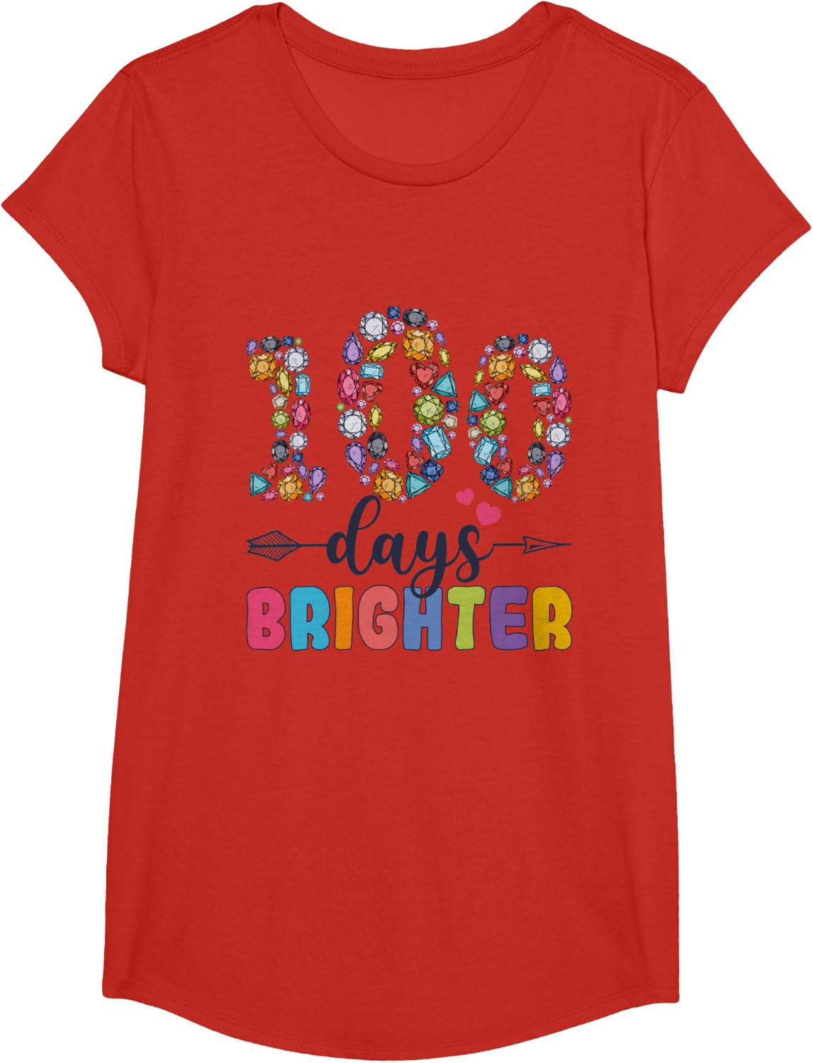 100 Days Brighter 100th Day Of School Funny Jewels T-Shirt - Girls Red