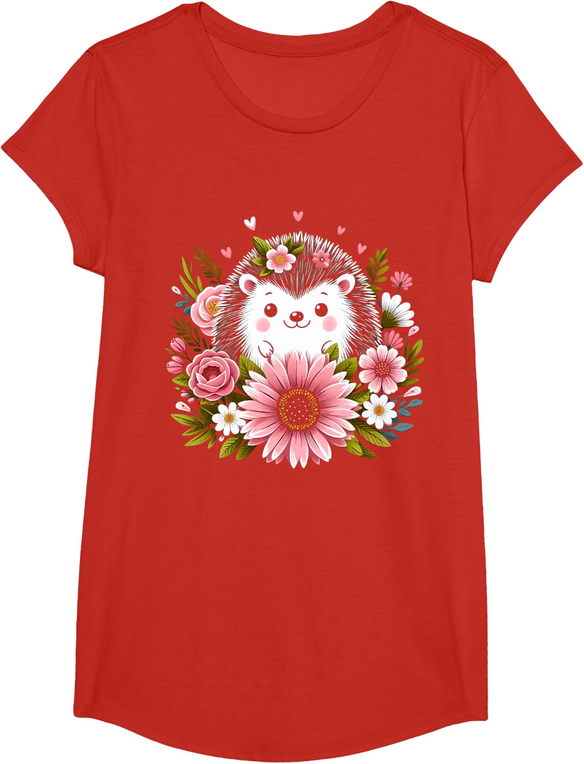 Cute Hedgehog With Flowers Shirt Funny Hedgehog T-Shirt - Girls Red