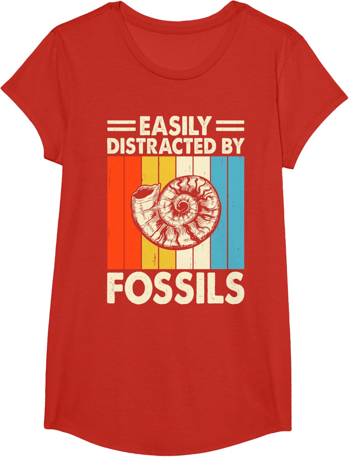 Easily Distracted by Fossils Funny Hunting Fossil T-Shirt - Girls Red