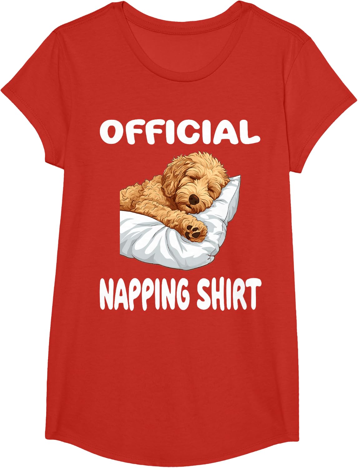 Goldendoodle Dog Pajamas Nightgown Official Napping T-Shirt - Girls Red