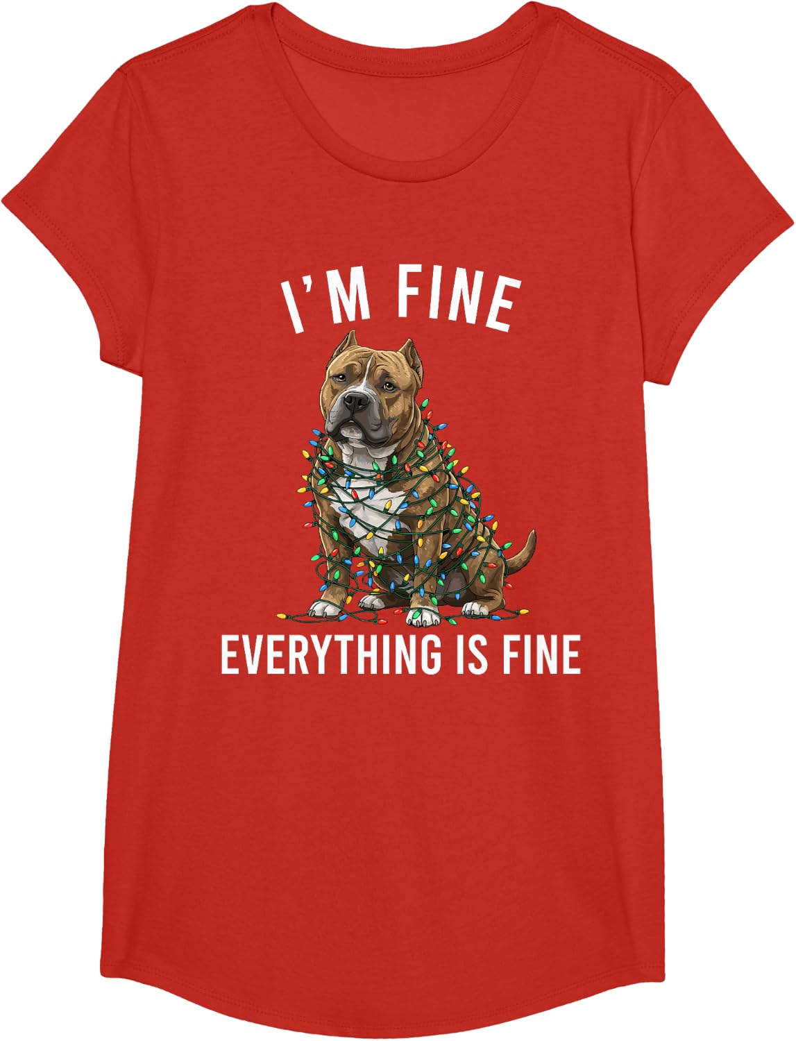 American Bully Christmas I'm Fine Everything is Fine T-Shirt - Girls Red