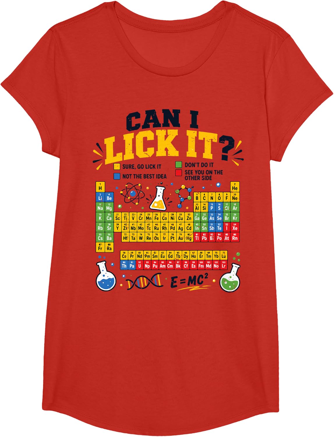 Youth Can I Lick It Periodic Table Funny Chemistry Pun Women T-Shirt - Girls Red