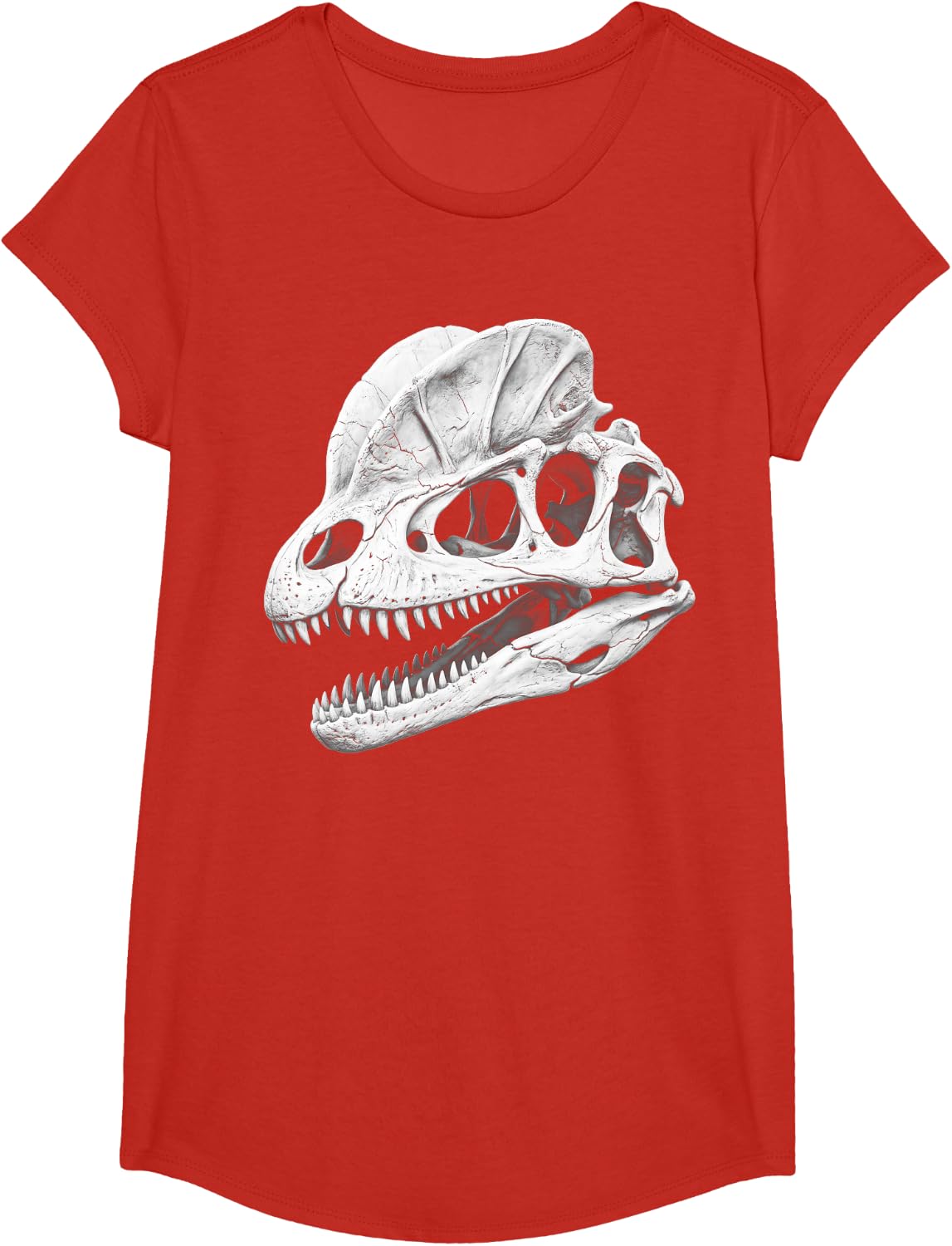 Paleontology Dinosaur Dilophosaurus Skull Fossil Crested T-Shirt - Girls Red