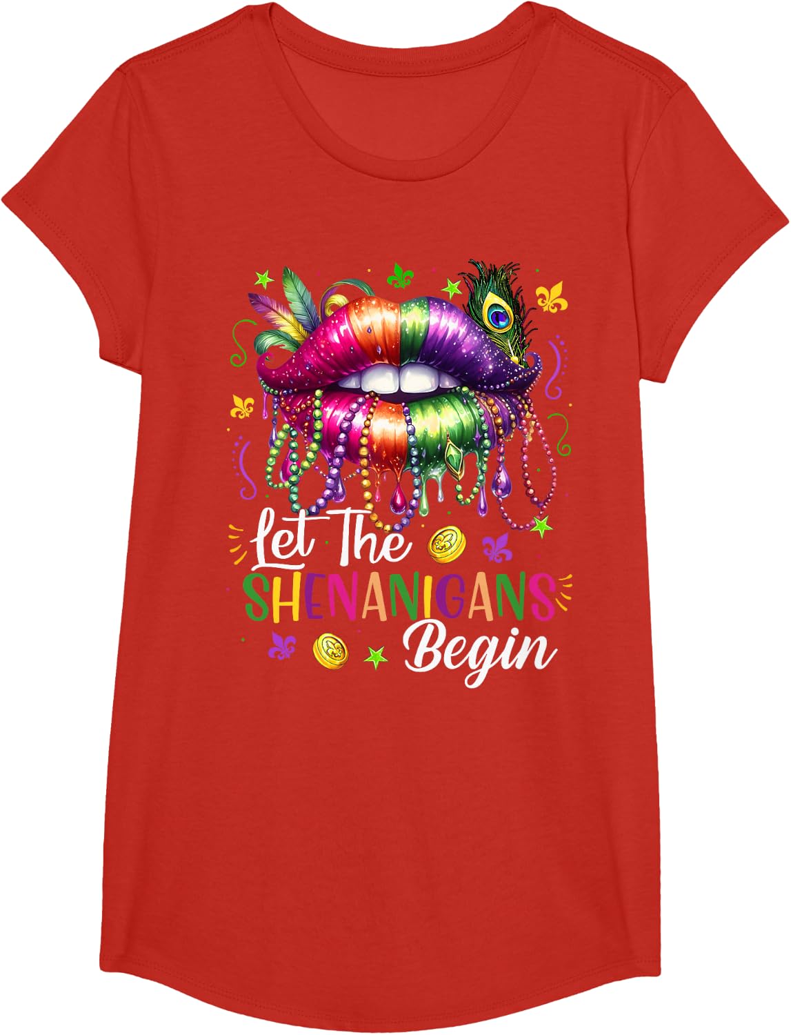 Mardi Gras Let The Shenanigans Begin Lips New Orleans T-Shirt - Girls Red