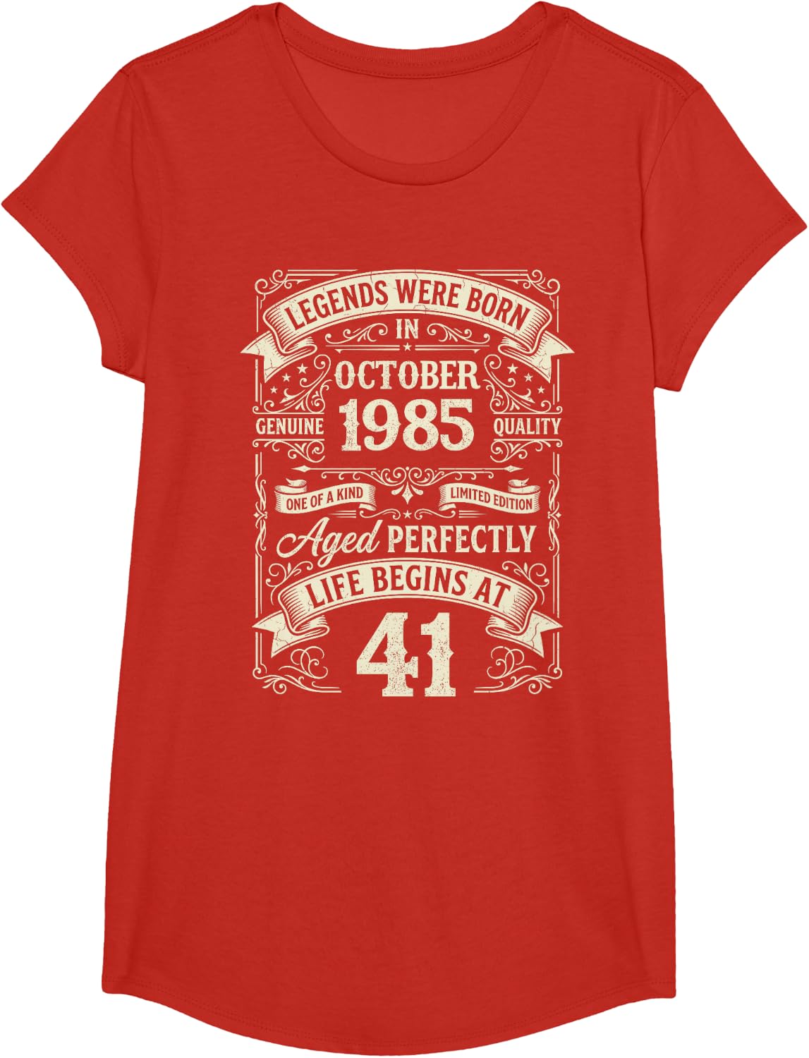 Vintage 41st Birthday Legends Born in October 1985 T-Shirt - Girls Red