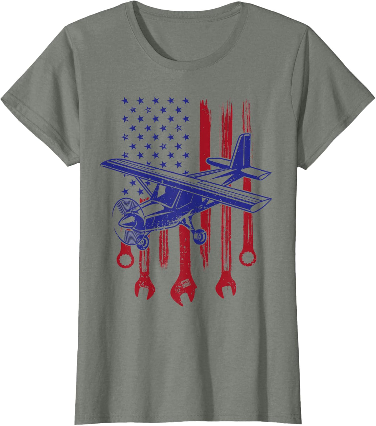Aircraft Mechanic American Flag Airplane Vintage Gifts Men T-Shirt - Olive Heather
