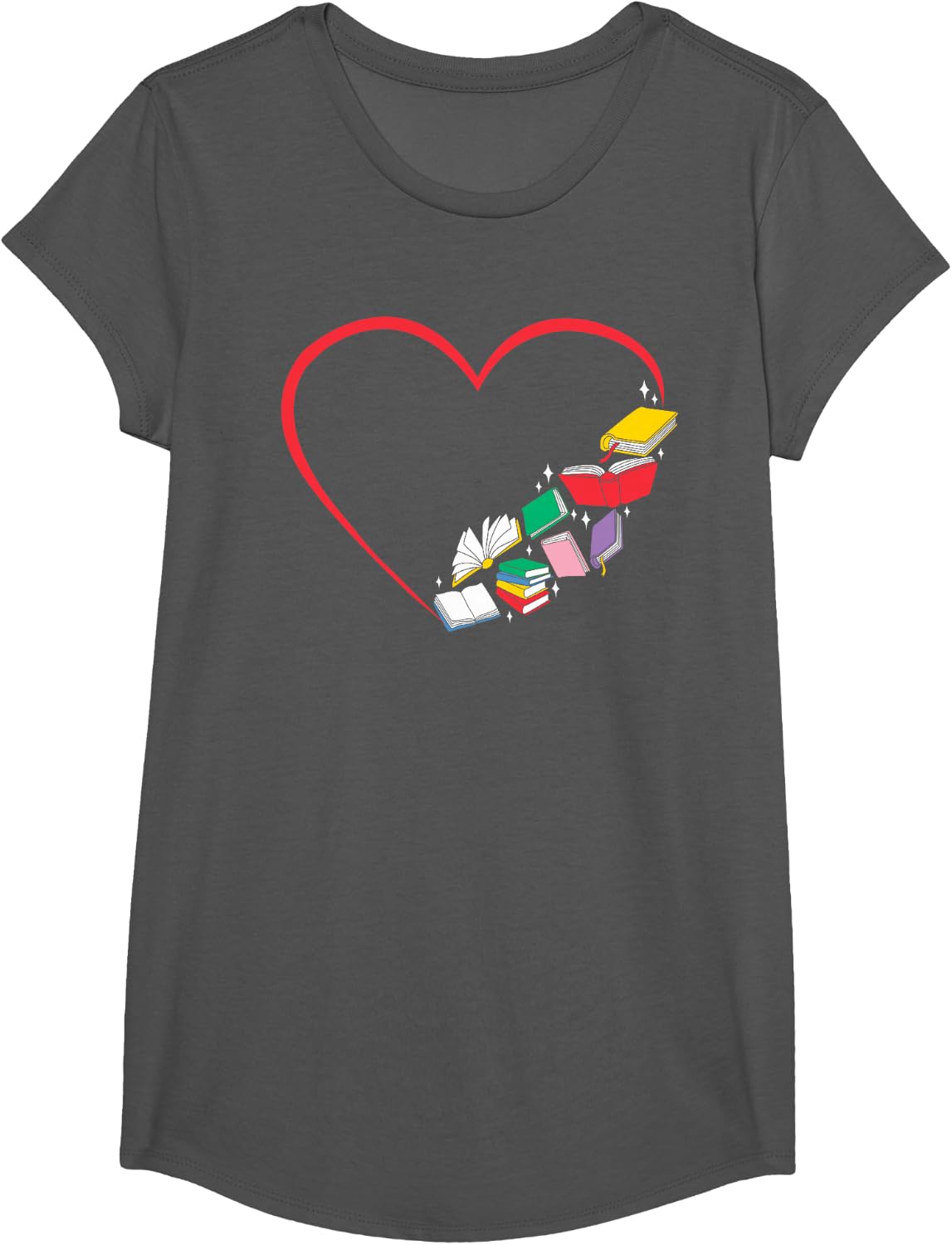 Book Reading Books Heart Tee - I Love Reading Shirt for Book Lovers T-Shirts - Girls Asphalt Grey