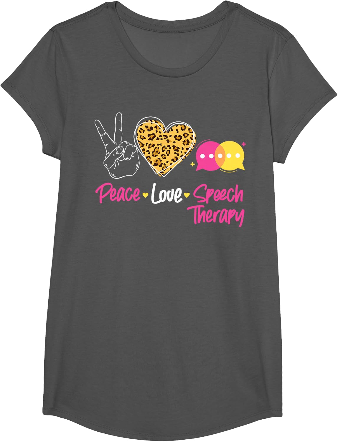Speech Therapist Therapy Assistant SLP Peace Love Speech T-Shirt - Girls Asphalt Grey