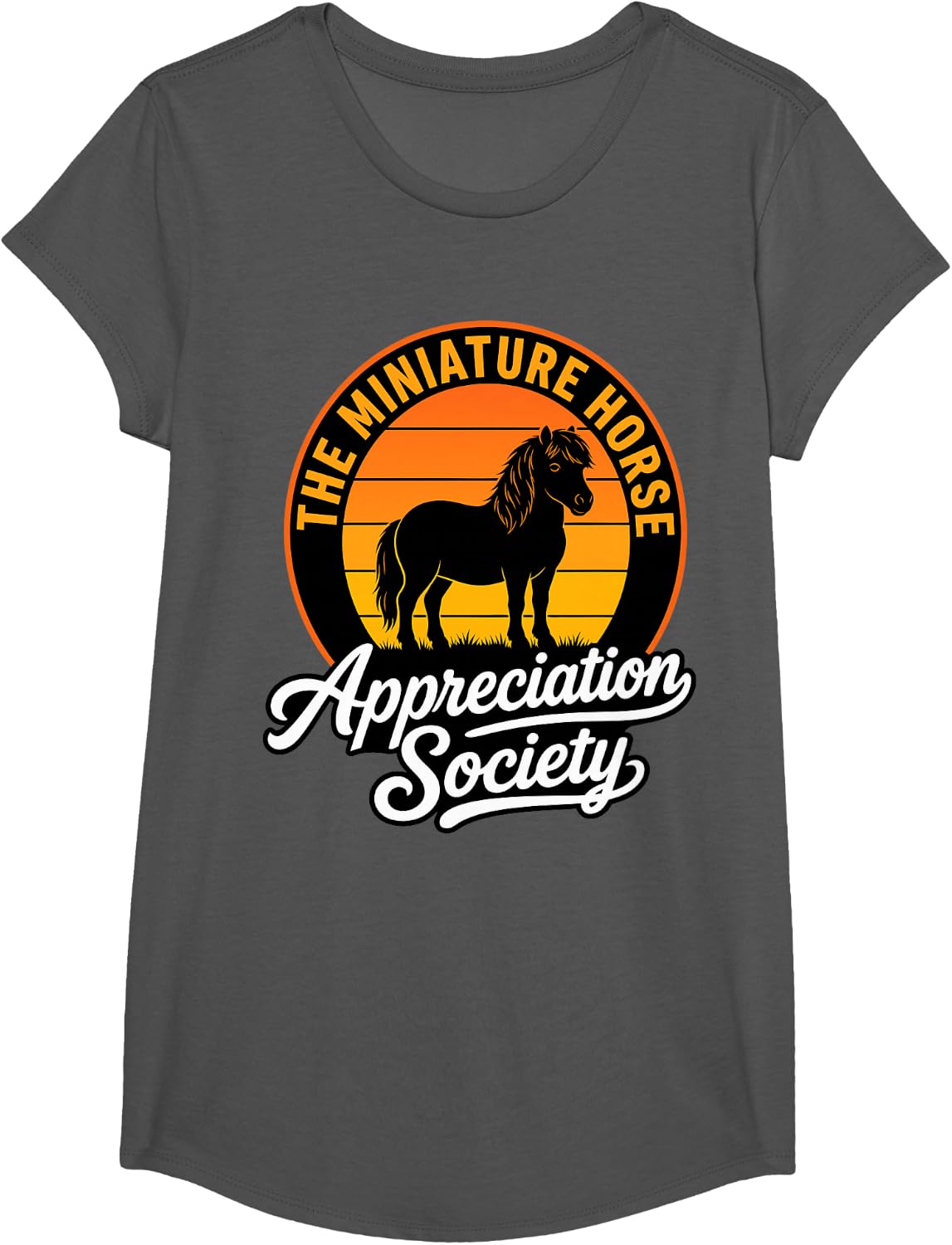 Mini Horse Lover Miniature Horse T-Shirt - Girls Asphalt Grey