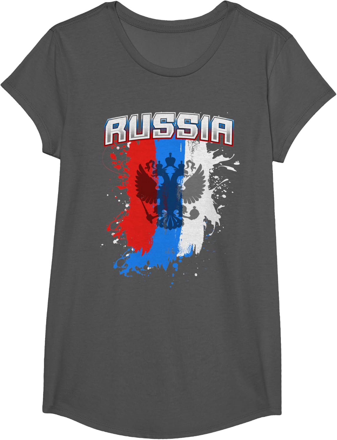 Russian Flag Gift For Men, Women And Kids Team Russia Eagle T-Shirt - Girls Asphalt Grey