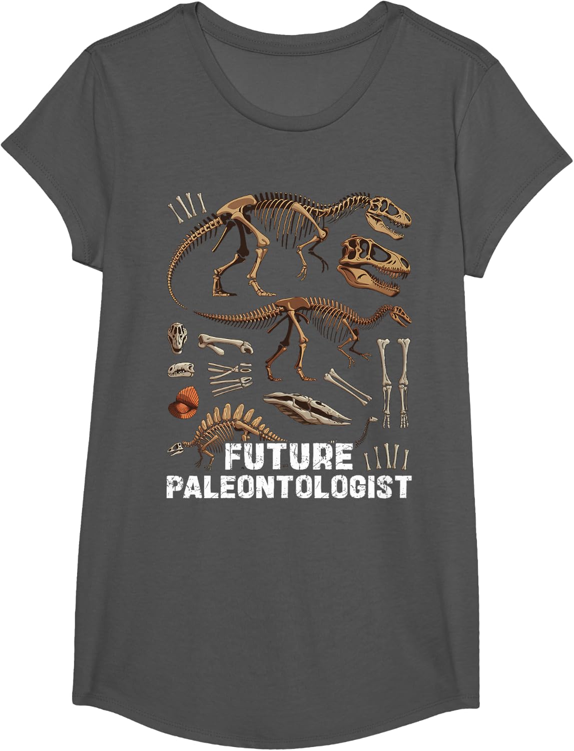 Funny Dinosaur Fossil Future Paleontologist T-Shirt - Girls Asphalt Grey