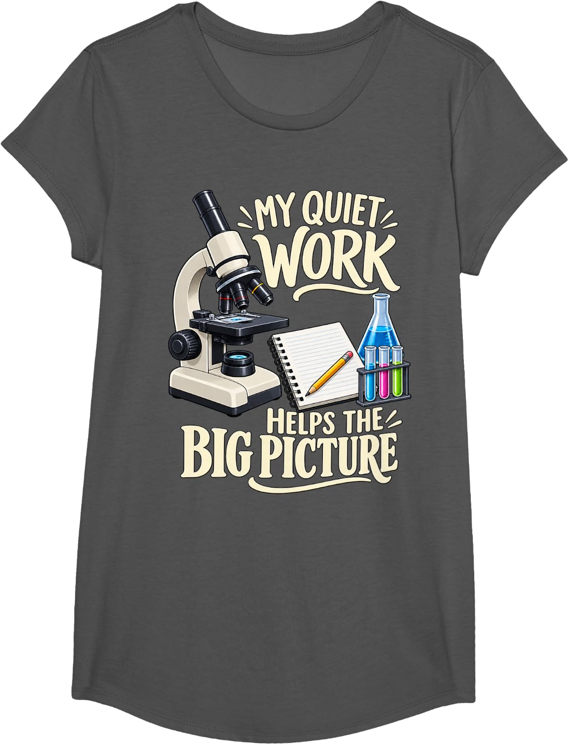 My Quiet Work Helps The Big Picture Lab Science T-Shirt - Girls Asphalt Grey