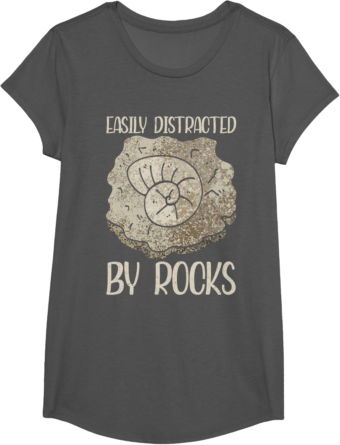Easily Distracted By Rocks Funny Fossil Hunting T-Shirt - Girls Asphalt Grey