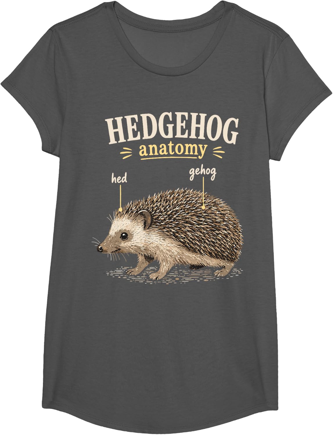 Hilarious Hedgehog T-Shirt - Girls Asphalt Grey