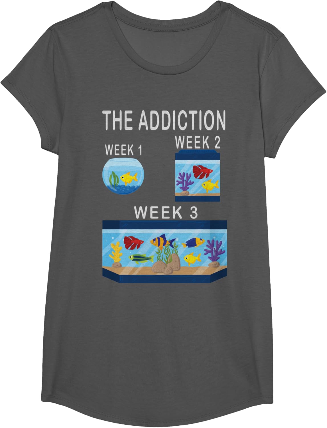 Funny Aquarium Aquarist Fish Tank Addiction Fish Keeping T-Shirt - Girls Asphalt Grey