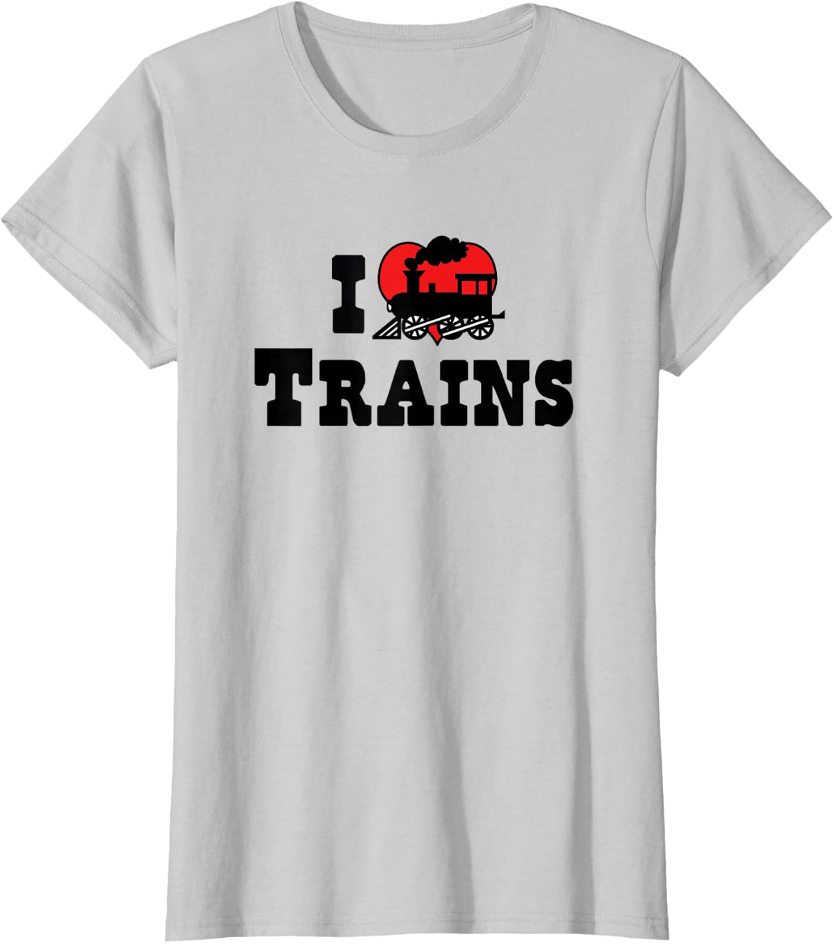 I Love Red Heart Trains Model Railway Hobby Lover T-Shirt - Silver Grey