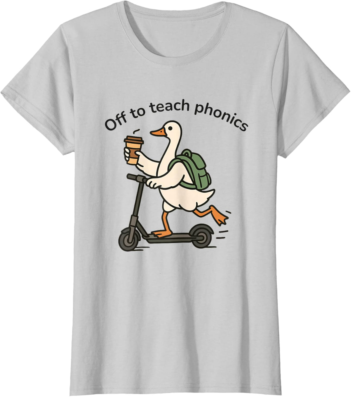 Off to Teach Phonics Cute Silly Goose Funny Reading Teacher Tee T-Shirt - Silver Grey