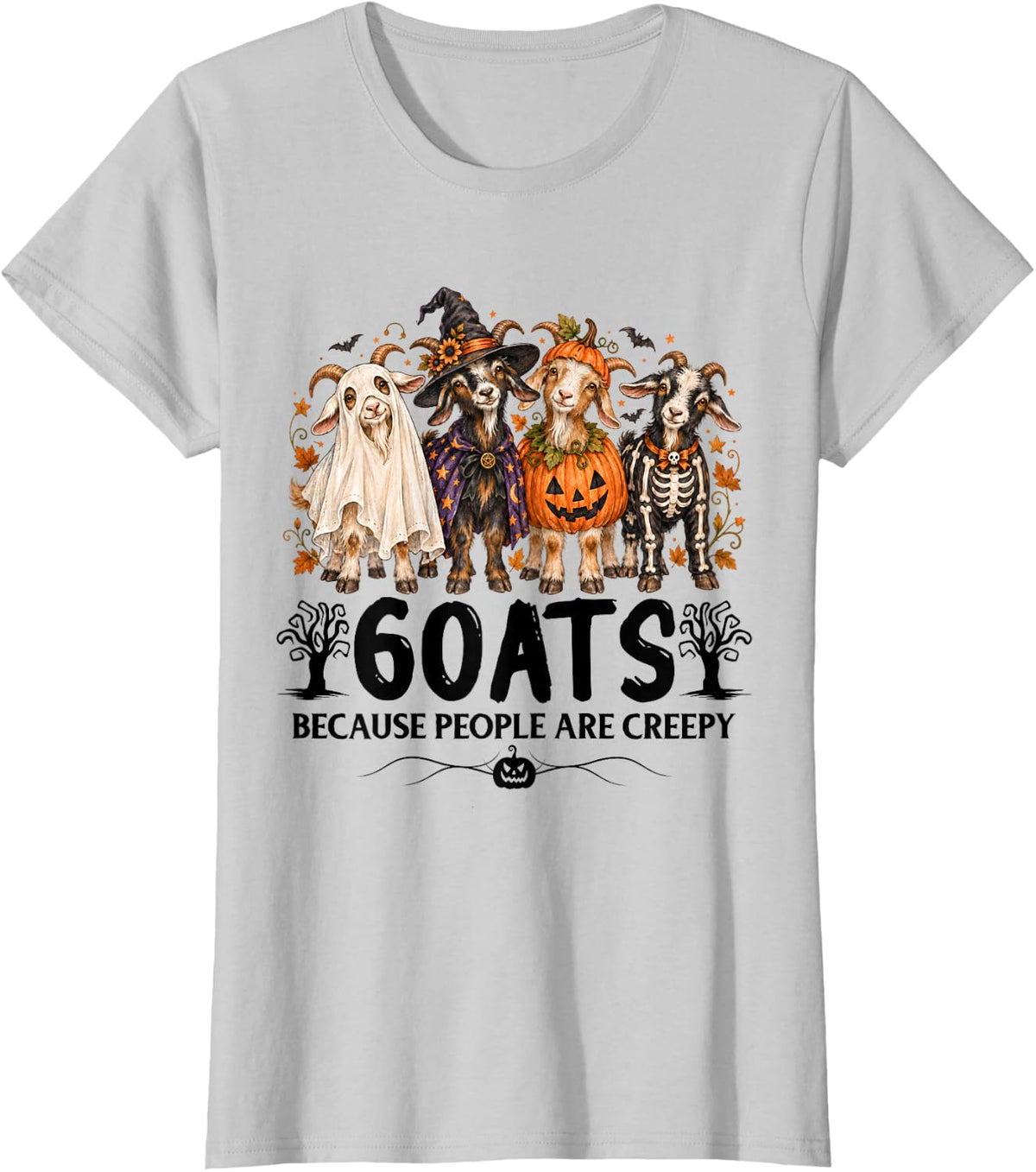 Goats Because People are Creepy Funny Goat Halloween Costume T-Shirt - Silver Grey