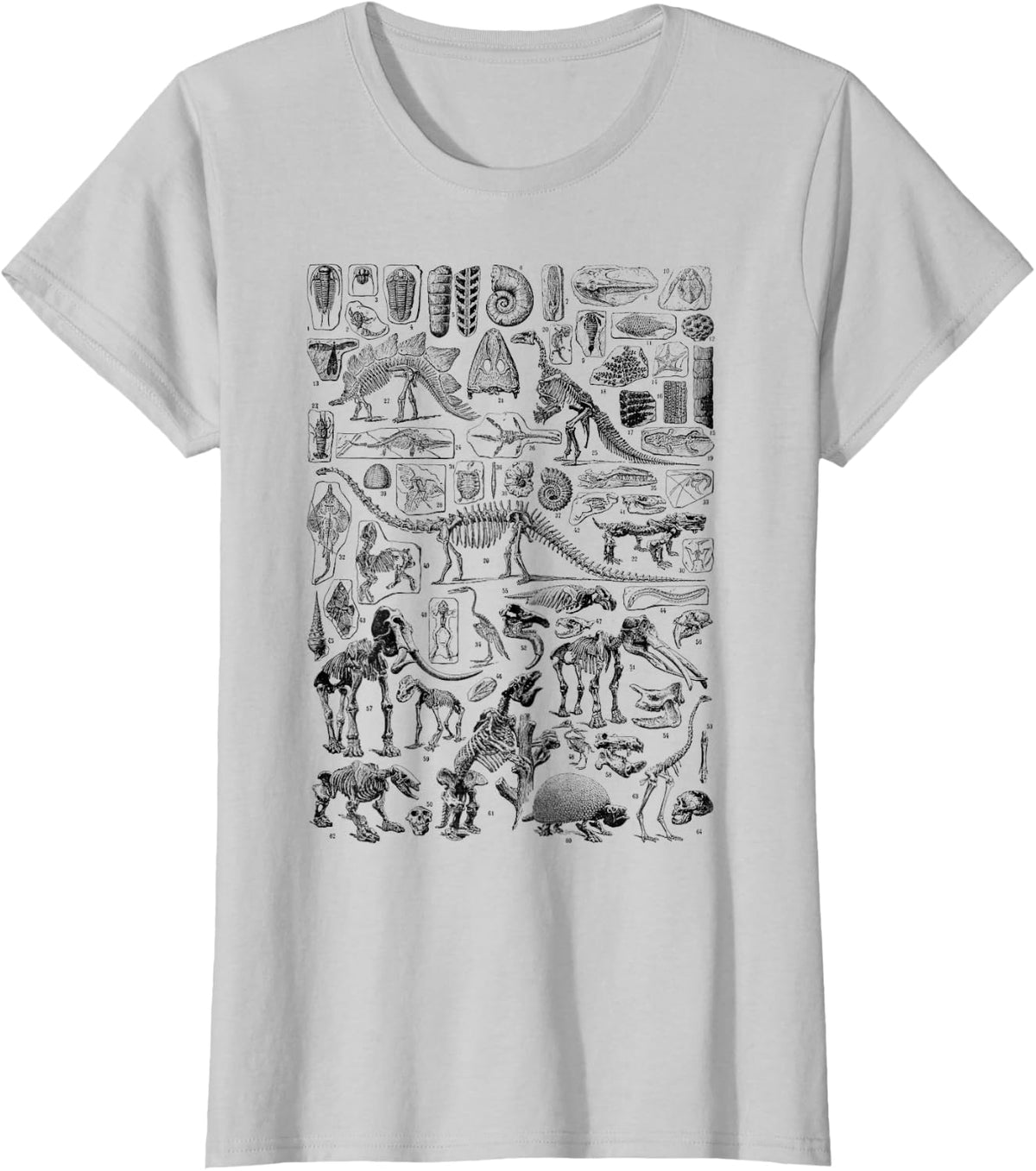 Vintage Dinosaur Fossils T-Rex Paleontology Tees Jurassic Period T Shirts - Silver Grey