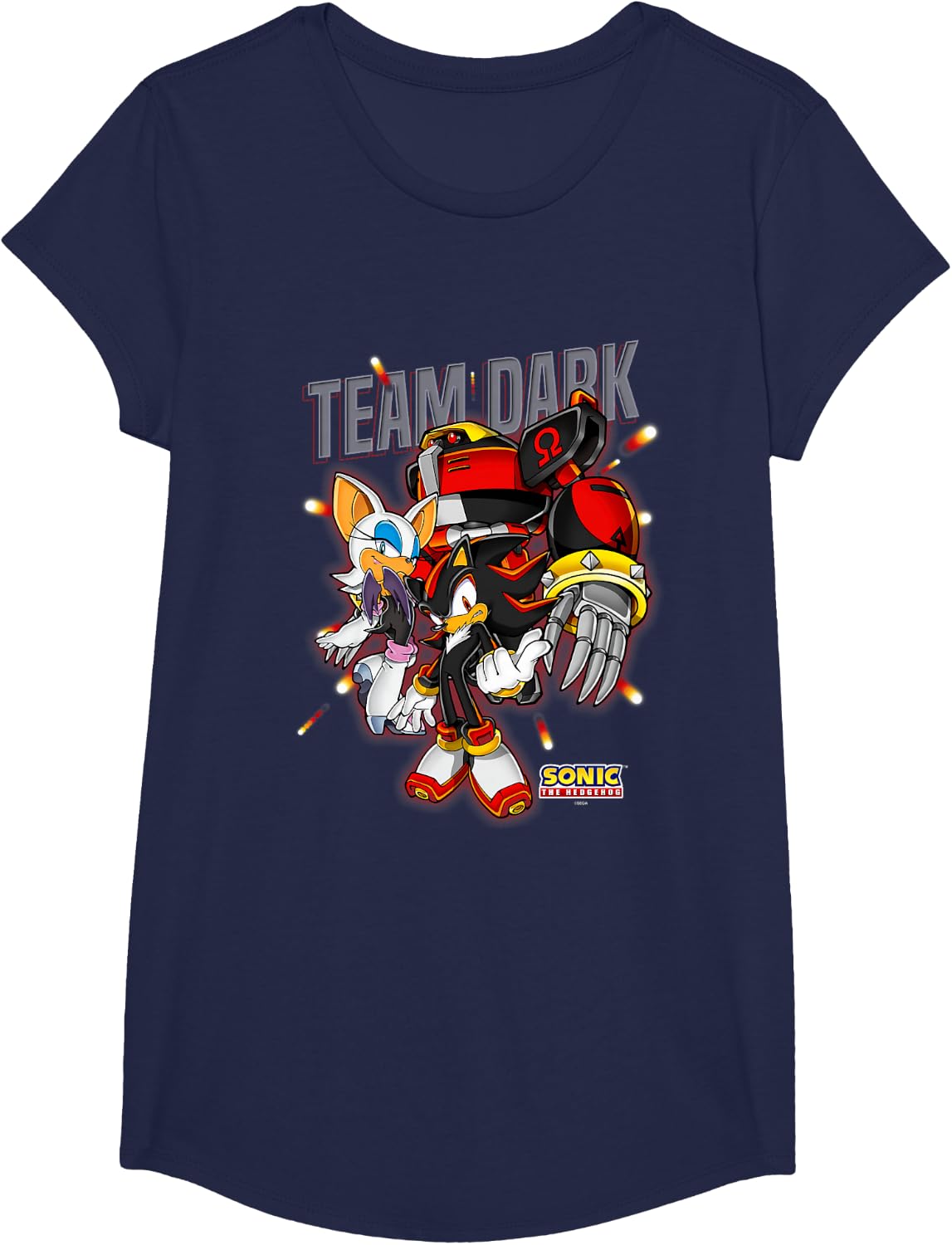 Sonic The Hedgehog Team Dark Omega Rouge & Shadow T-Shirt - Girls Navy Blue