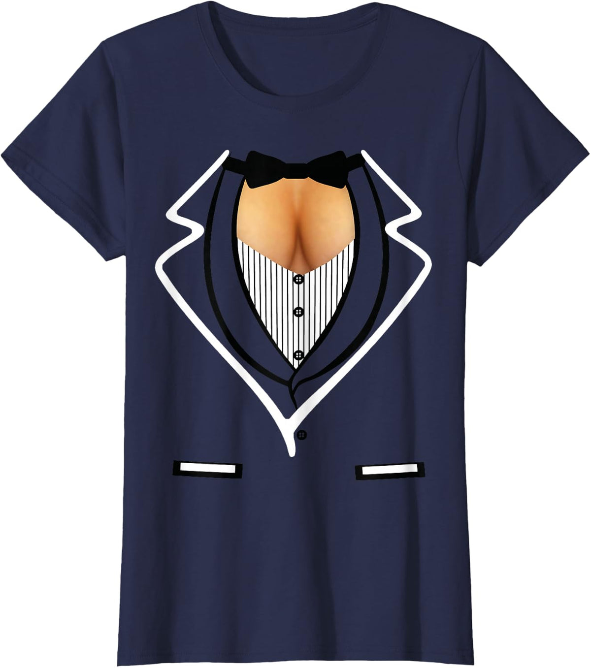 Funny Ladies Cleavage Tuxedo T-Shirt Formal Party T-Shirt - Navy Blue