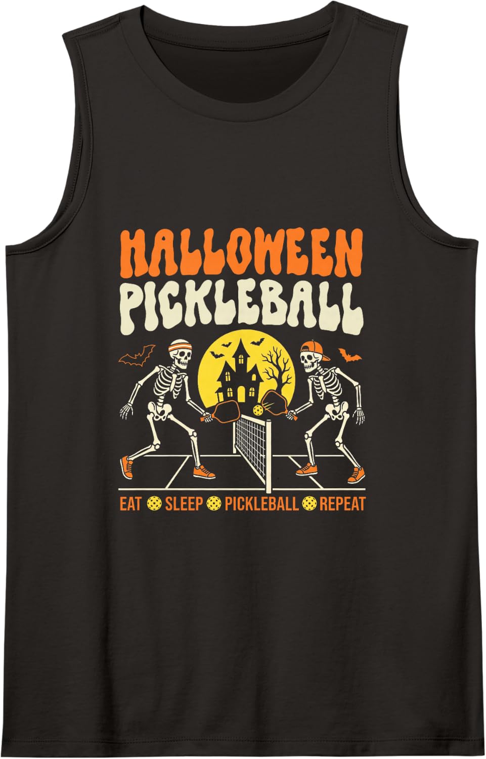 Halloween Pickleball Eat Sleep Repeat Spooky Sport Lovers Sleeveless Tank Top - Black