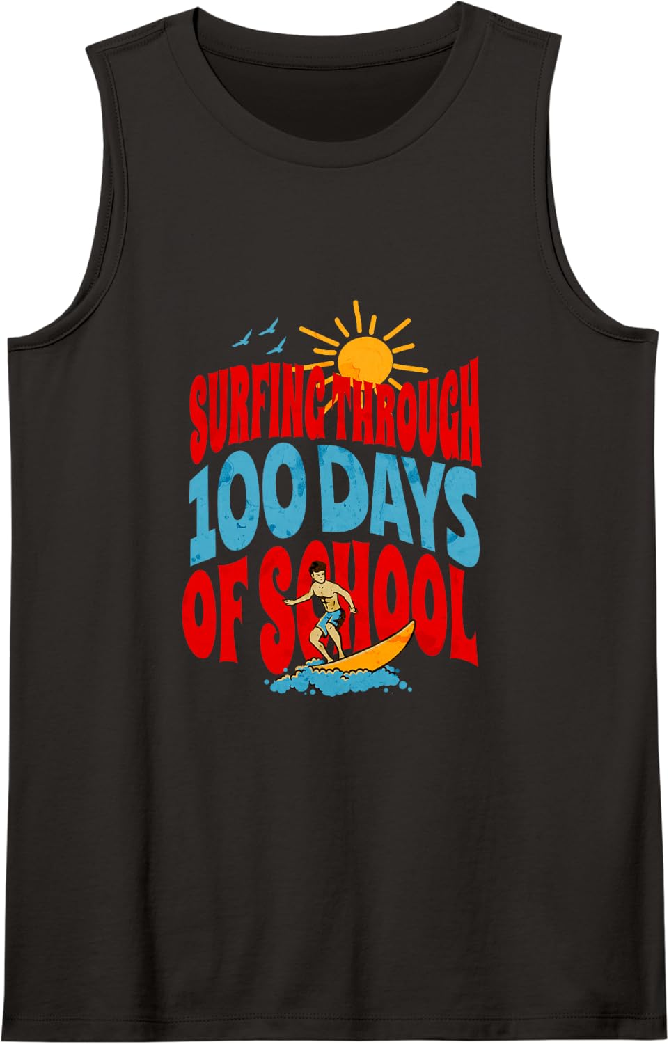 Surfing Through 100 Days of School Teacher Toddler Child Sleeveless Tank Top - Black