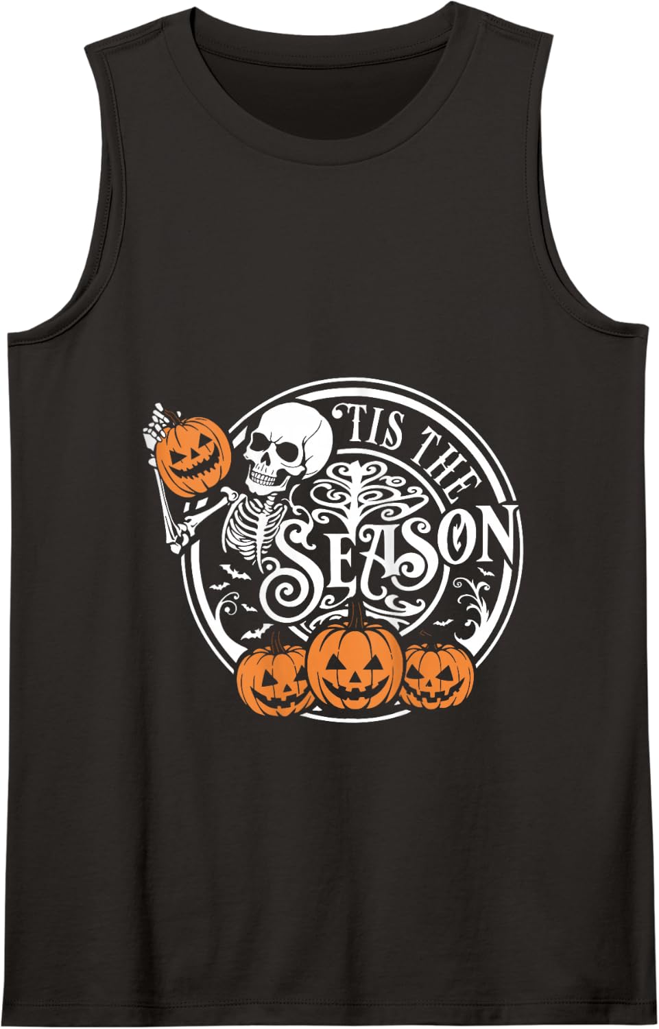 Tis The Season Jack O Lantern Skeleton Spooky Halloween Tank Top - Black