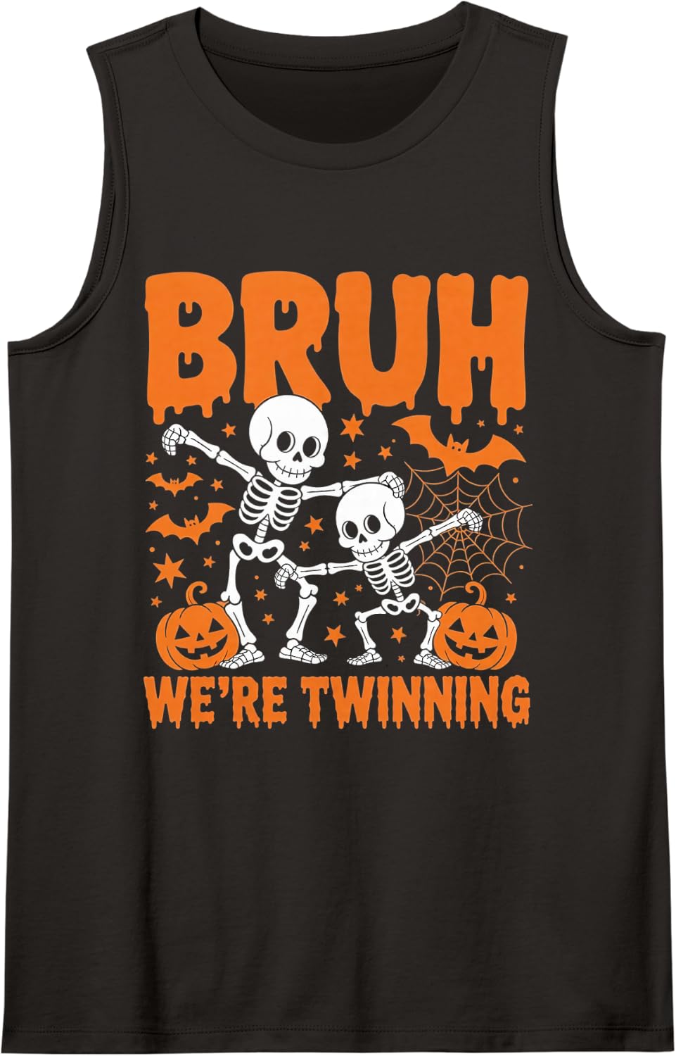 Bruh We're Twinning Retro Twin Day Spirit Week Halloween Sleeveless Tank Top - Black