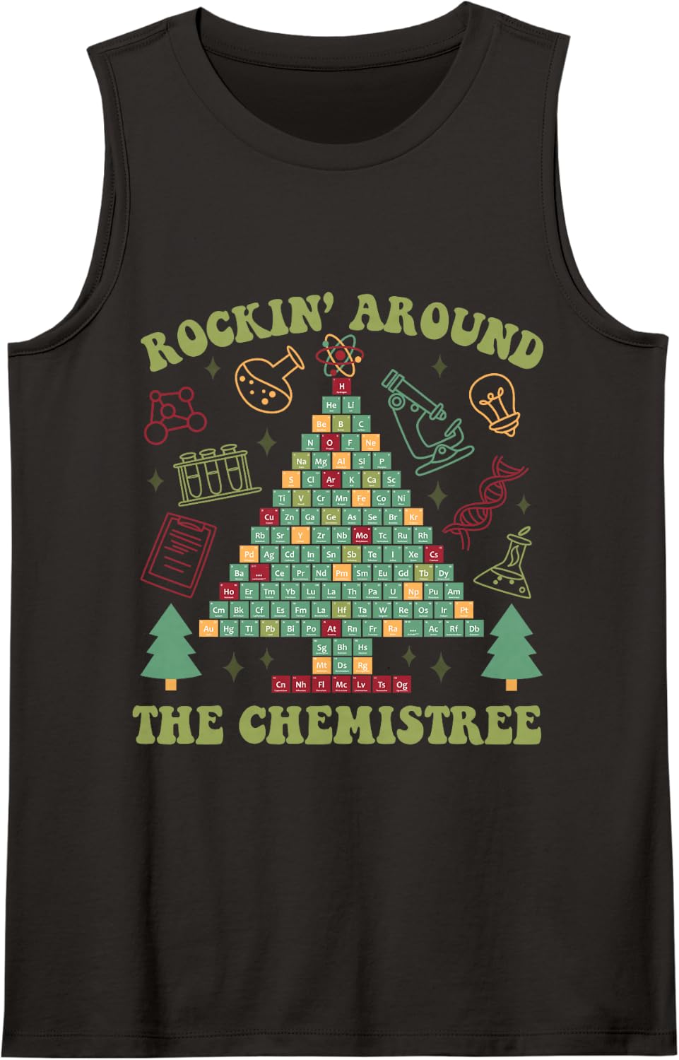 Lab Tech Christmas Shirt Rocking Around Chemistree Sleeveless Tank Top - Black