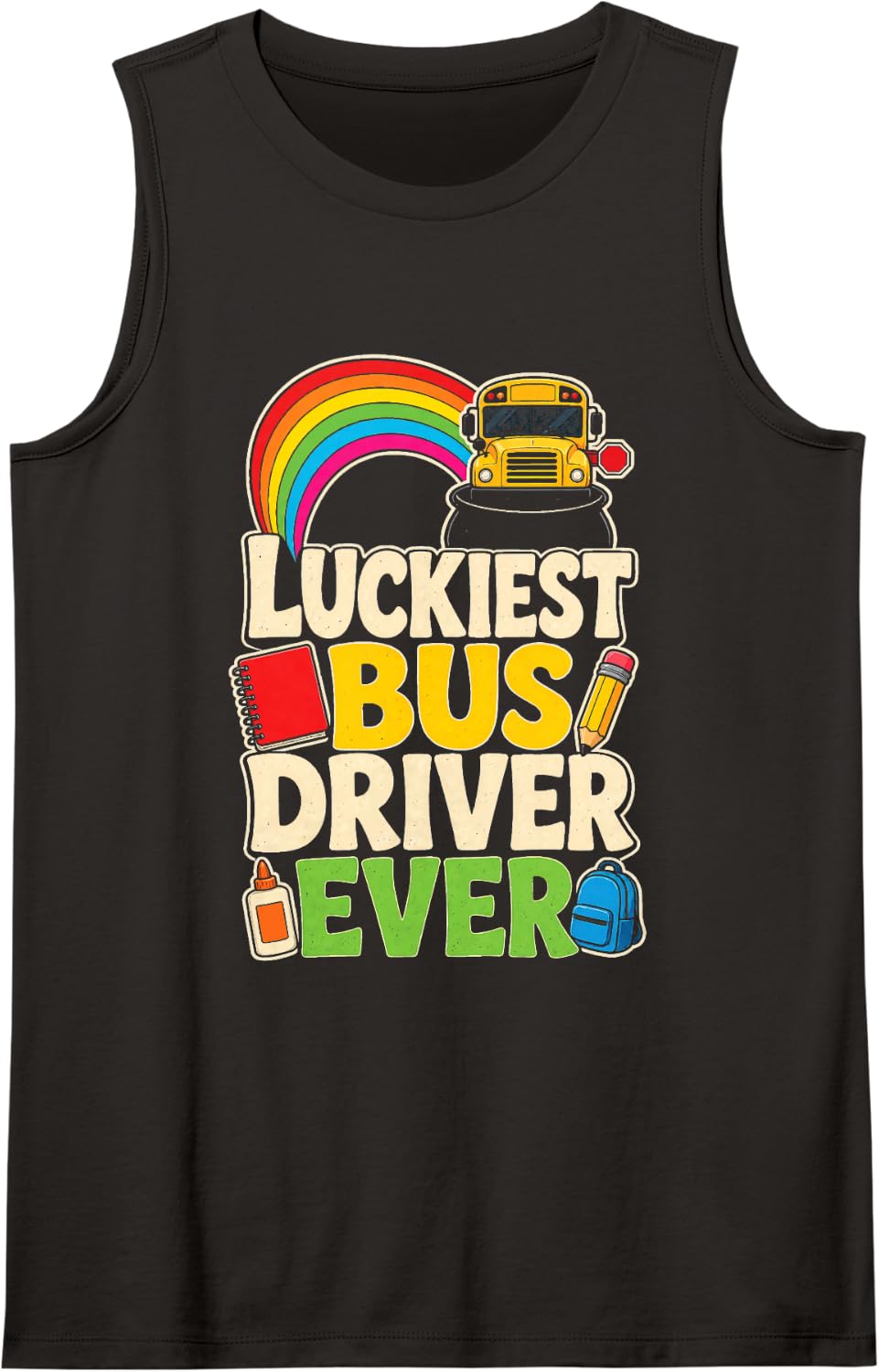 School Bus Driver St Patricks Day Luckiest Ever Elementary Sleeveless Tank Top - Black