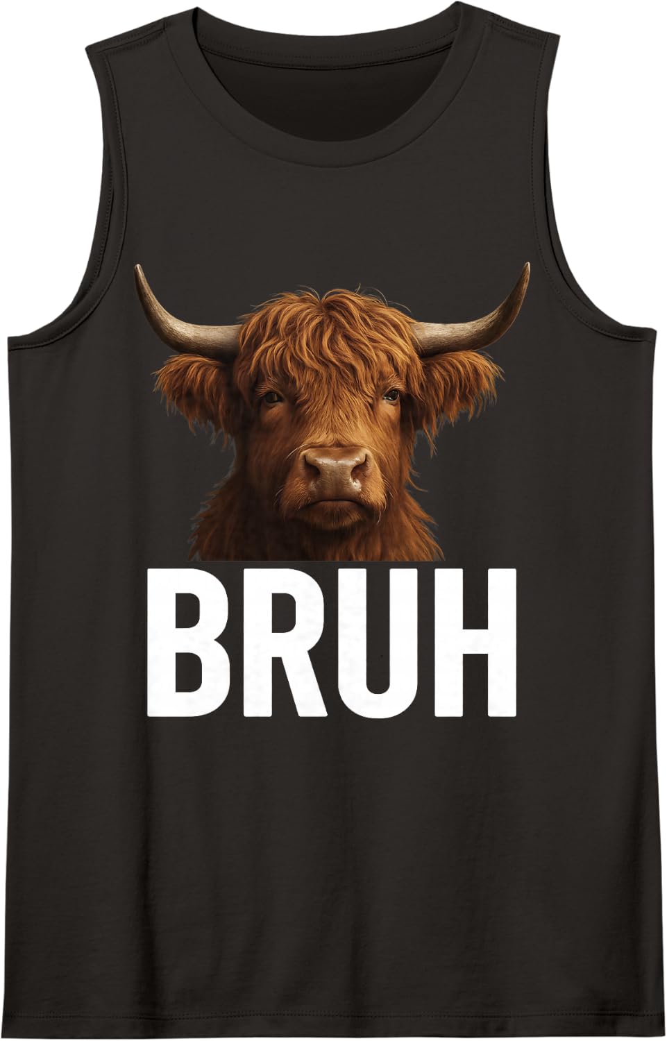 Funny Bruh Scottish Highland Cow Lovers Meme Sleeveless Tank Top - Black